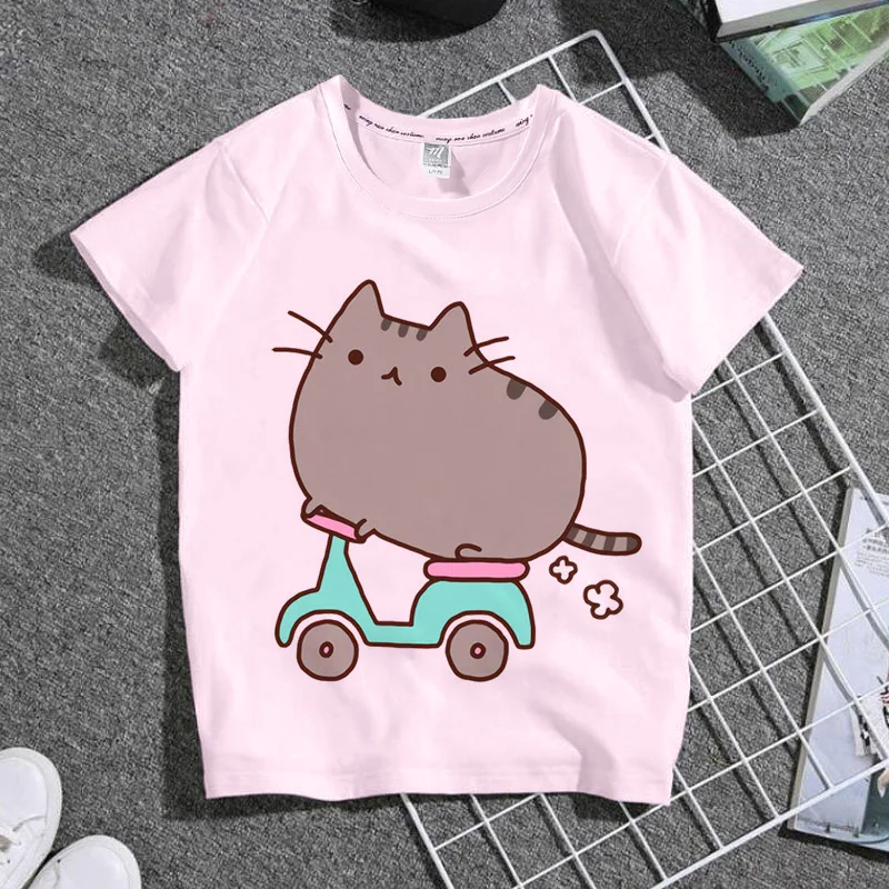 Summer Boys and Girls Children's T-shirt Cute Cat Cat Novel Cartoon Print Primary School Short Sleeve Parent-child Clothing