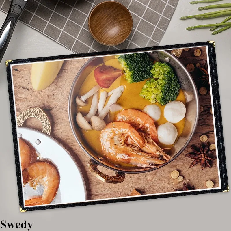 A3 Single Page 2 Views Hotel Bar Cafe Club Transparent PU Leather PVC Menu Cover Menu Paper Sign Poster Sleeves