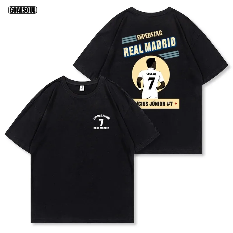 تي شيرت فينيشيوس، ريال مدريد رقم. 7 ماركة Vinicius لكرة القدم الأمريكية الرجعية الوزن الثقيل القطن الخالص قصيرة الأكمام العلامة التجارية الفاخرة