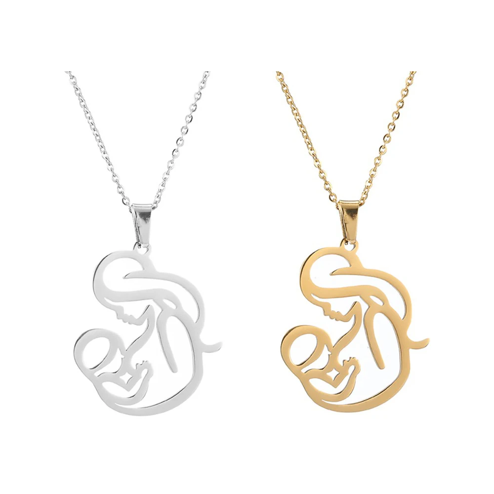 Family Mom Daughter Pendant Necklace Mother Day Necklace Stainless Steel Jewelry For Women Maternal Pregnant Love Gifts