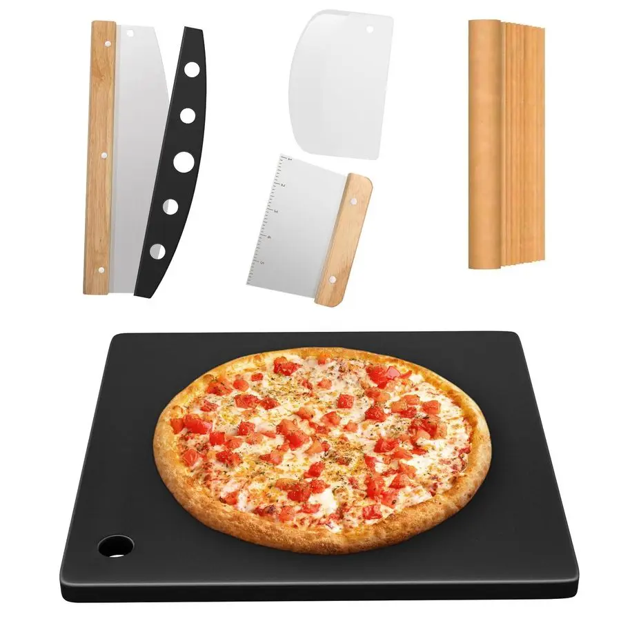 

Pizza Steel for Oven and Grill, 16 x16 inch Square Ceramic Pizza Steel 1 4 Thick, With Pizza Cutter Rocker, Measuring Scale Scra
