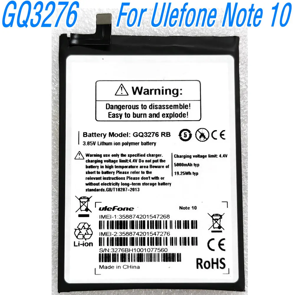 New 3.85V GQ3276 High Capacity Battery for Ulefone Note 10 Smartphone