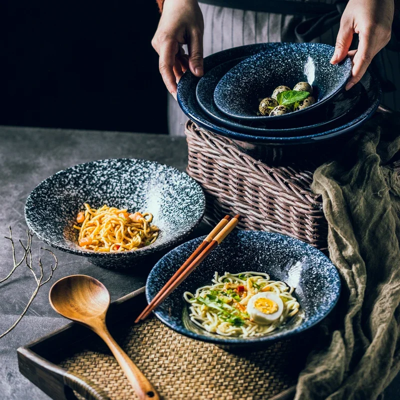 LingAo-Ensaladera estilo sombrero de paja de cerámica japonesa, sopa y fideos, tazón de arroz