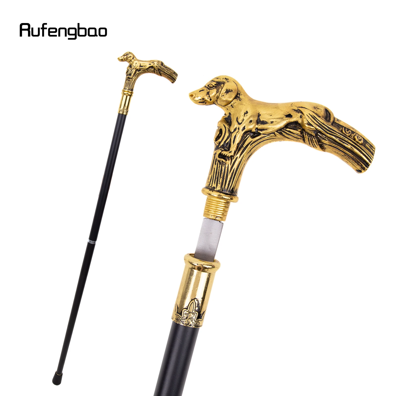 Golden Dog Handle Luxury Walking Stick with Hidden Plate Self Defense Fashion Cane Plate Cosplay Crosier Stick 90cm