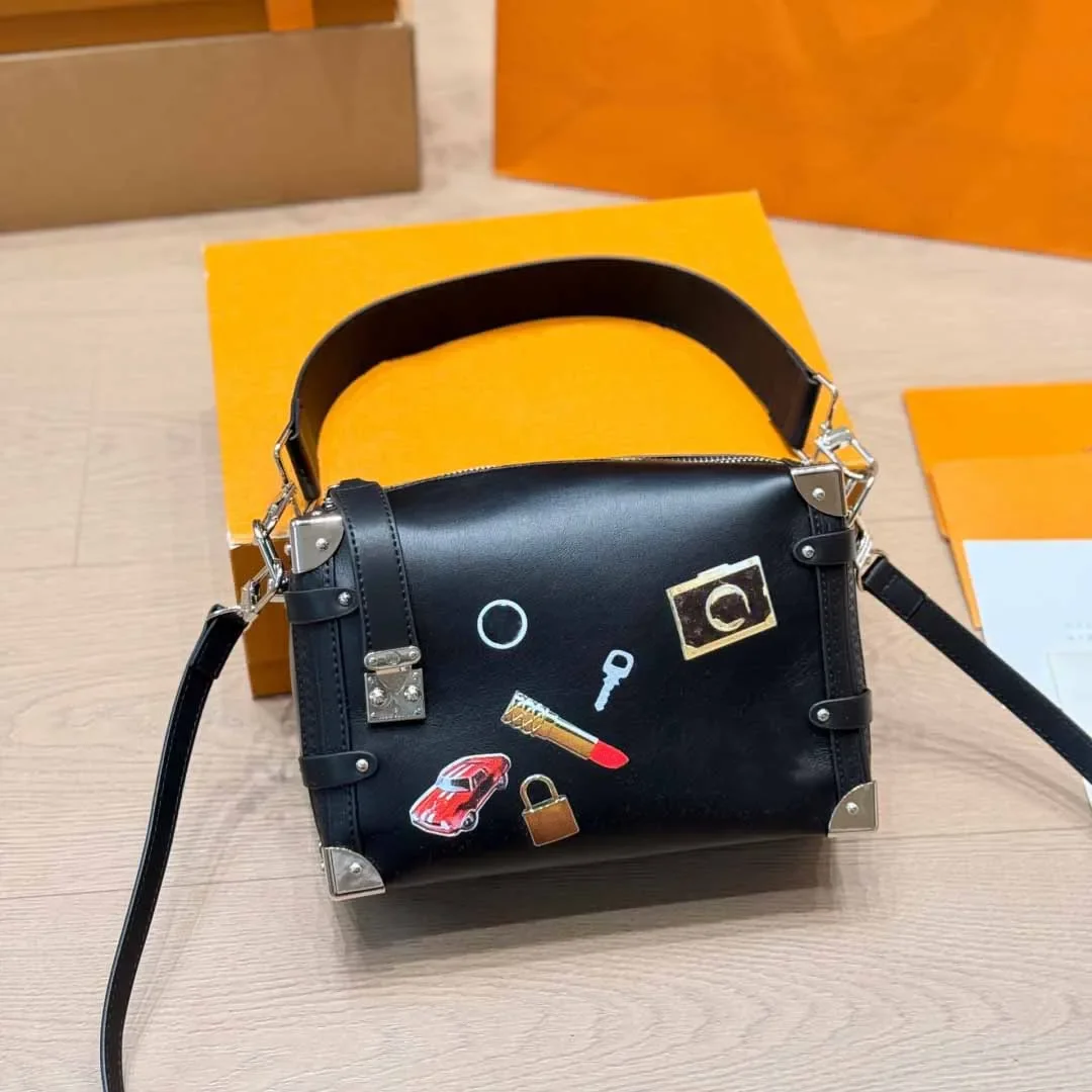 

2026 New Luxurys Designer Side Trunk Box Bag Colorful Flwoer Leather Handbag Shouder Crossbody Bag Hot Girl Bag Ladies Handbags