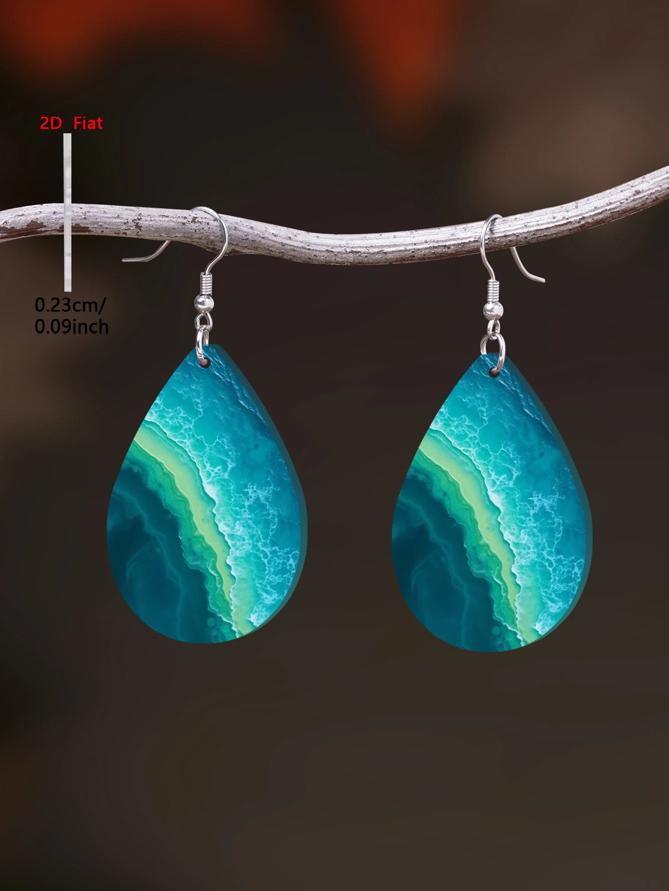 1 Pair of 2D Flat-1Pair Acrylic Pendant Earrings with a Sea Water Pattern, Elegant and Simple Style, Suitable for Women's Daily Wear and Vacation Wear, Jewelry Earrings Suitable for Everyday Wear