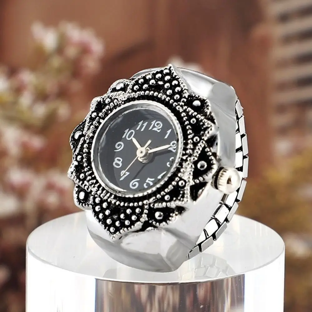 Vintage Gift Fashion Elastic Stretchy Rings Ring Watch Digital Watch Round Quartz Finger Rings