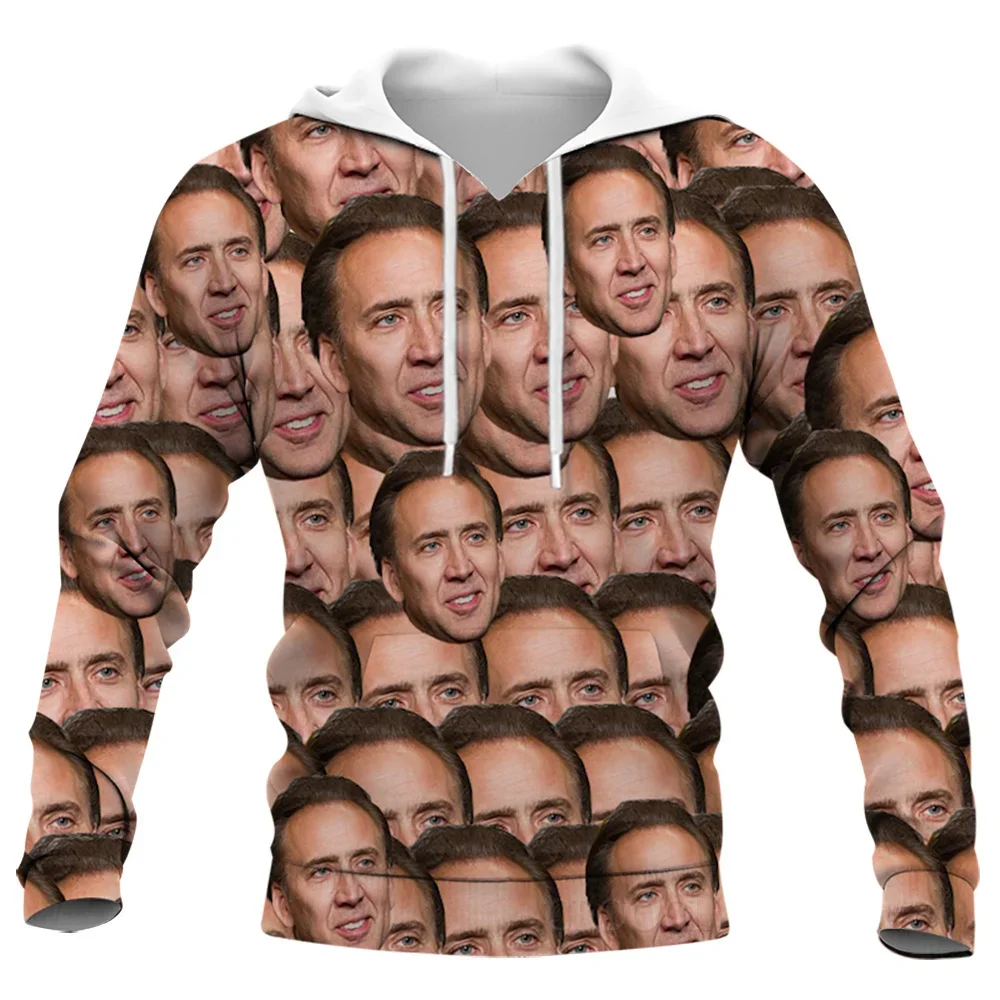 Christmas Nicolas Cage Face Hoodie Funny 3D Merry Cagemas Kim Coppola Graphic Hoodies for Men New Hooded Pullovers Sweatshirts