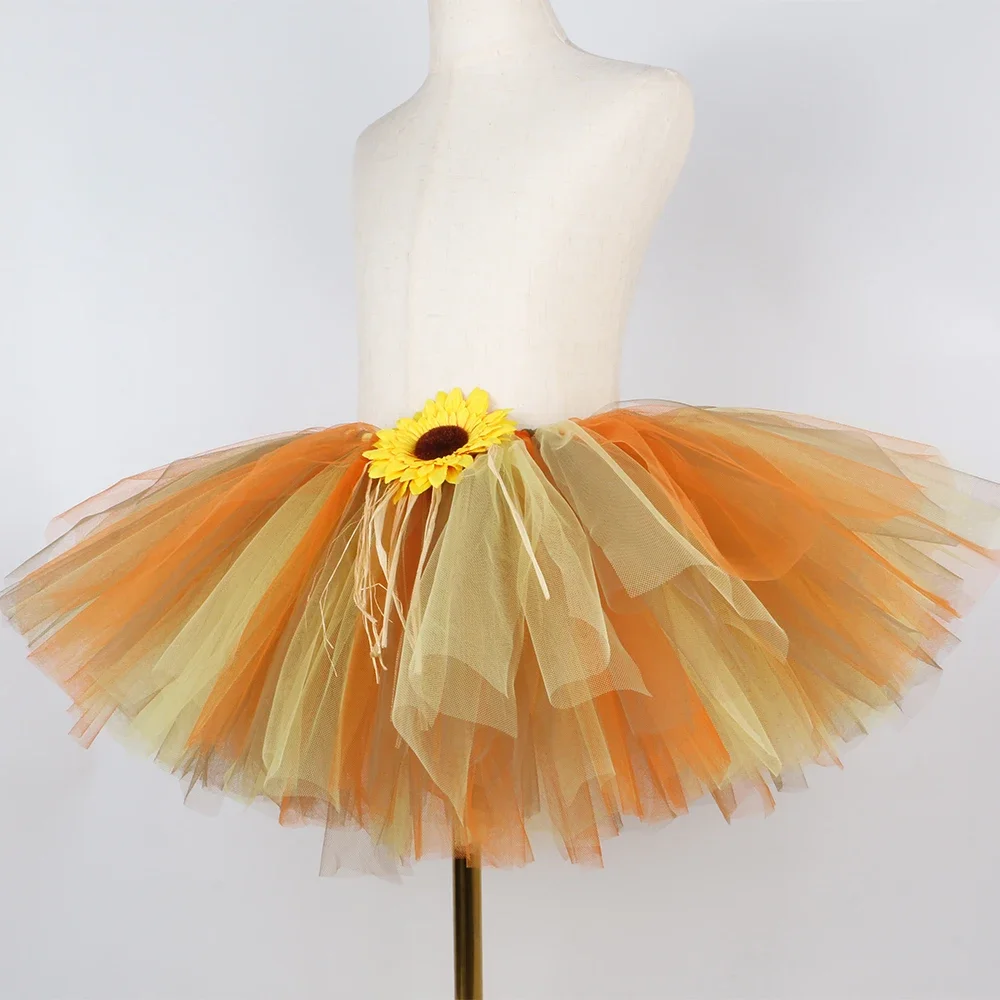 Sunflower Scarecrow Tutu Skirt for Girl Halloween Party Costume Fluffy Girls Mini Tulle Skirts Toddler Baby Tutu Kids Clothes