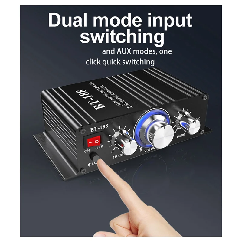 A69Z BT-188 Digital Bluetooth Amplifier Mini 2-Channel Output Home Computer Audio Amplifier 12V Car
