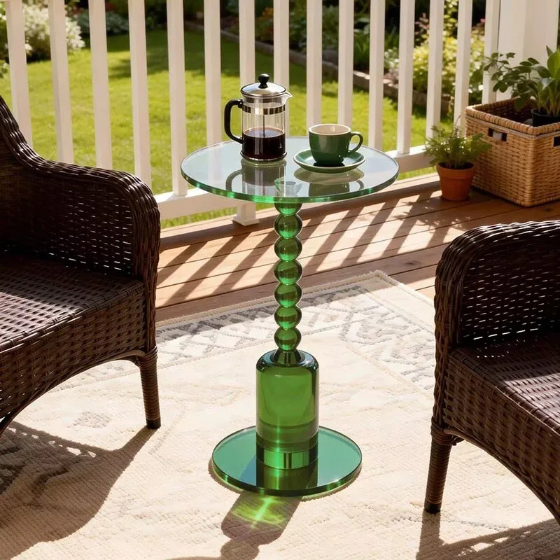Coffee table luxury art acrylic gourd pillar small round table living room sofa side table balcony tea table central table coffe