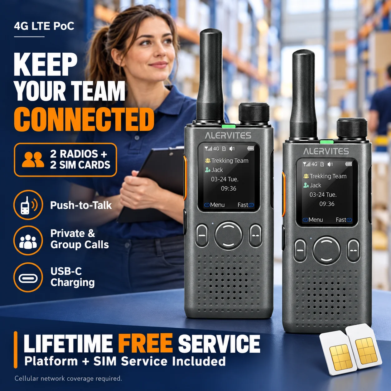 4G LTE Walkie Talkie, PoC Radio, SIM Card Walkie Talkie, PTT Radio, Two Way Radio, Lifetime Free Platform, Group Communication R