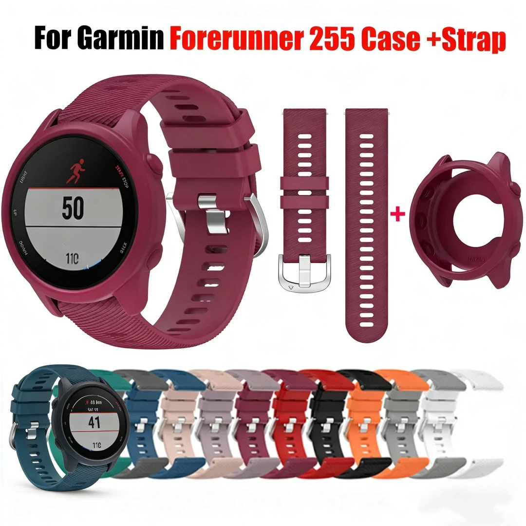 

Colorful Silicone Protective Case Cover+Strap For Garmin Forerunner 255 Smartwatch Strap Protector Shell Frame Protective Cases