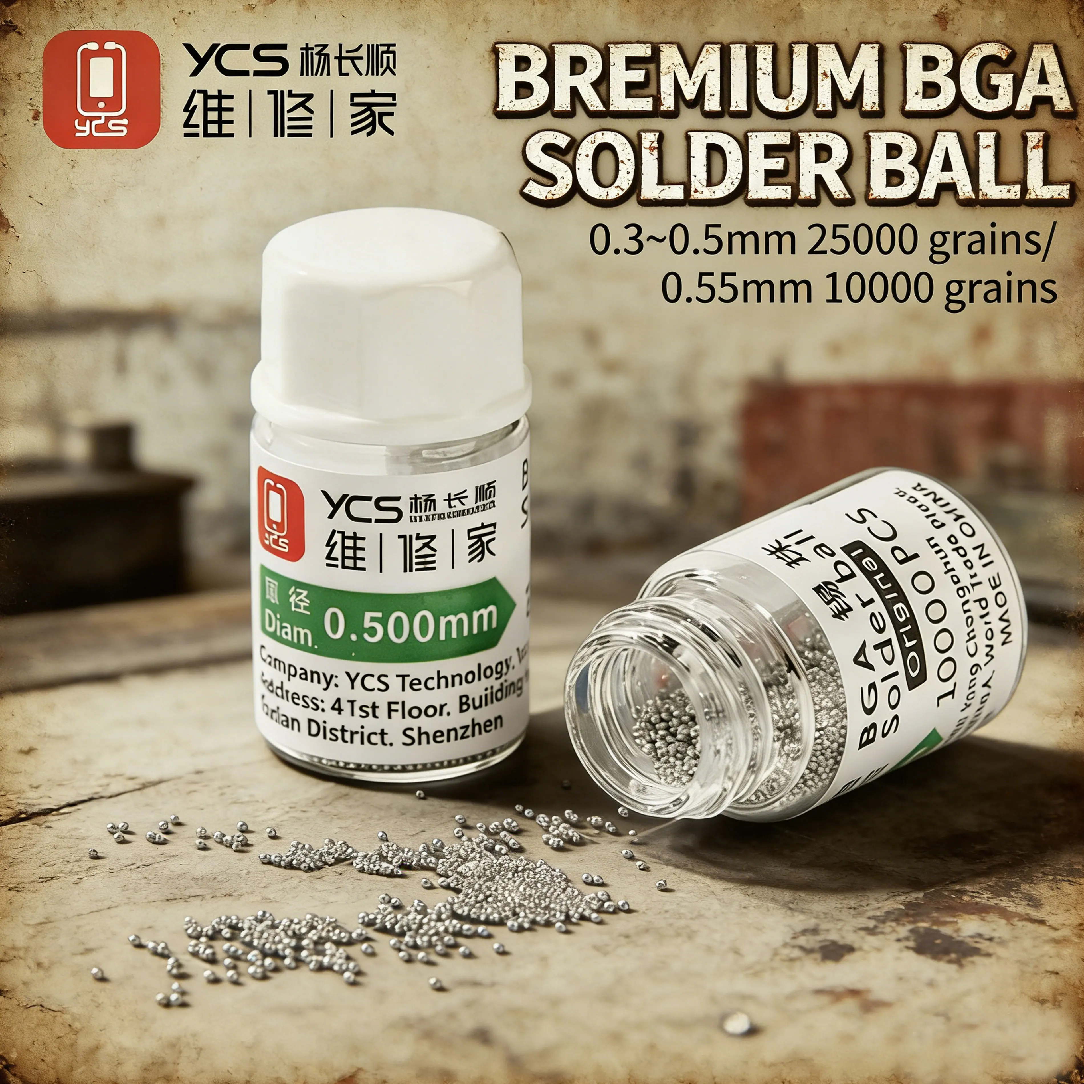 

YCS 25K 0.3-0.5mm BGA Reballing Tin Solder Balls/Spheres for Micro IC Chip Soldering and PCB Board Welding Repair