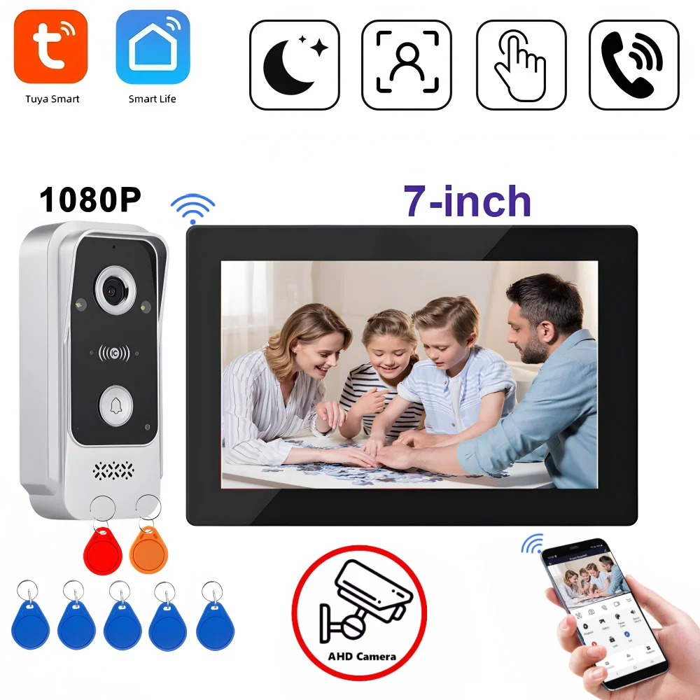 7Inch Tuya Smart Video Door Entry Phone Intercom System RFID Card 1080P Wireless Wifi Outdoor Doorbell Camera for Home Apartment