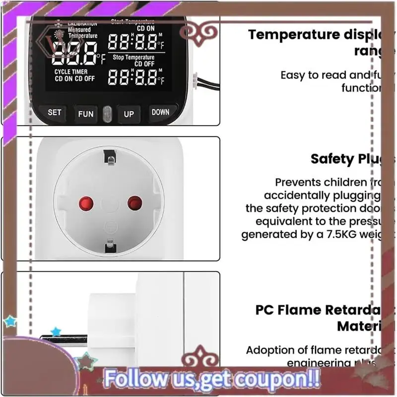 ABBG-цифровая вилка термостата, выход 120 В, контроль нагрева и охлаждения, 110 В, 15 А, дисплей по Цельсию, по Фаренгейту, вилка для теплицы, США