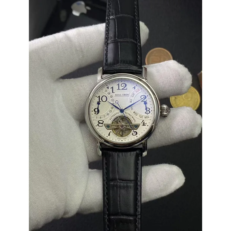 Retro Business Casual Men's Watch Automatic Mechanical Multifunctional Flywheel Travel Outdoor Fly Back Stainless Steel Sapphire