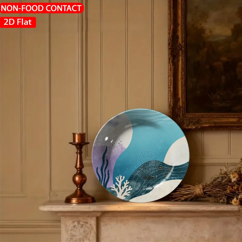 1pc Oceanic Abstract Coral Blue Ceramic Plate Non-Food Contact, Home Desk Ornaments, Living Room And Bedroom Decorations,