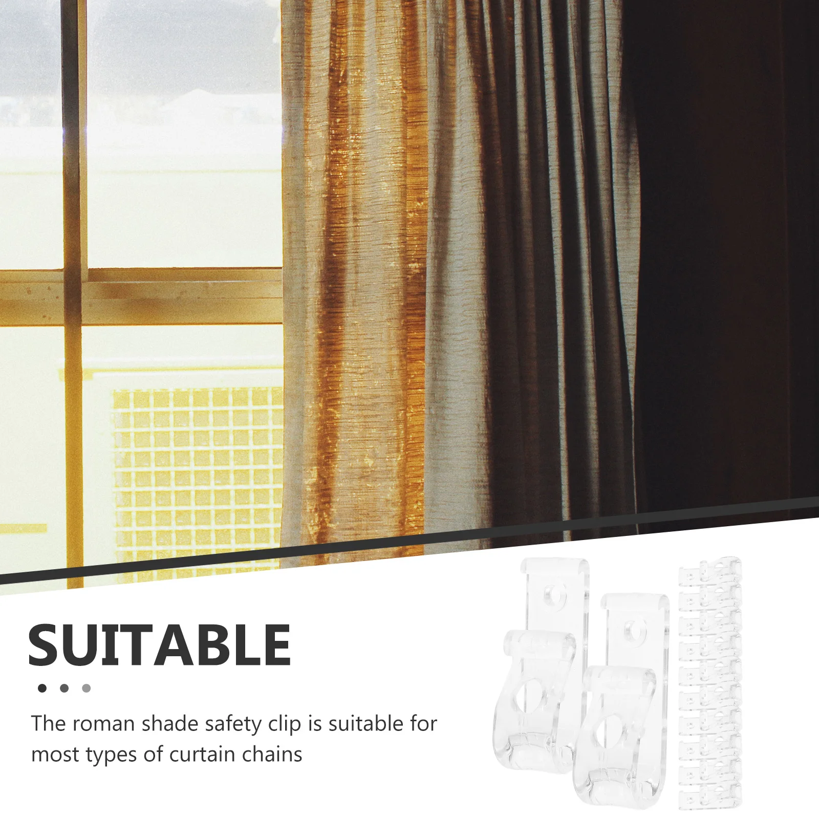 12 Stück Vorhangrollen-Clip, durchsichtig, wiederverwendbar, Kunststoff, Blindschnur, Sicherheitshaken für vertikale römische Schatten, drapierte Schleife, Rollo-Teile