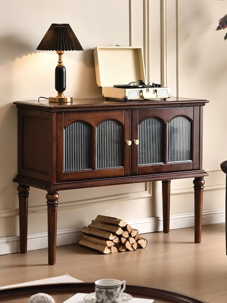 

Medieval solid wood dining side cabinet, simple and modern living room, storage locker against the wall