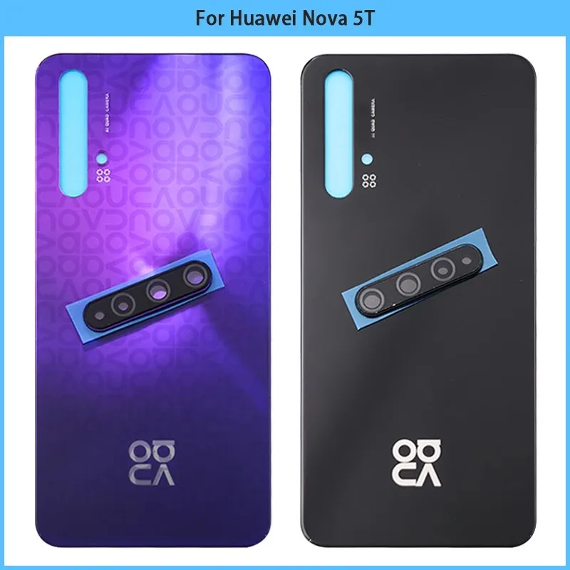 Brand New For Huawei Nova 5T Battery Back Cover 3D Glass Panel Rear Door Nova 5T Glass Housing Case With Lens Adhesive Replace