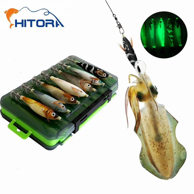 Kit de Señuelos de Pesca de 14 piezas, plantilla de calamar Horizontal, cebo Artificial luminoso, pie web, pulpo, Egi, señuelo Wobbler, anzuelo de sepia, aparejos de mar