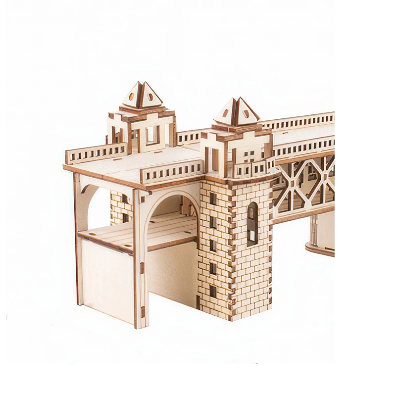 OUZEY 3D木製橋模型キット 天然木色 DIY組み立てパズル、大人と14歳以上のティーン向けの教育的エンジニアリングプロジェクト