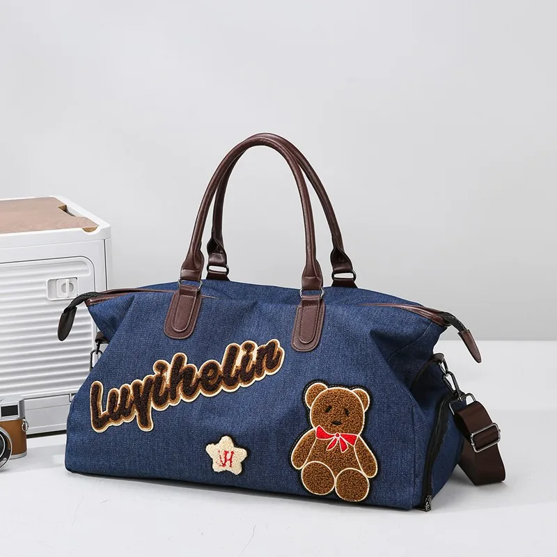 

Women denim blue travel bag Separate Shoe compartment dry and wet separation gym bag duffle bag bolsa de viaje sac de voyages