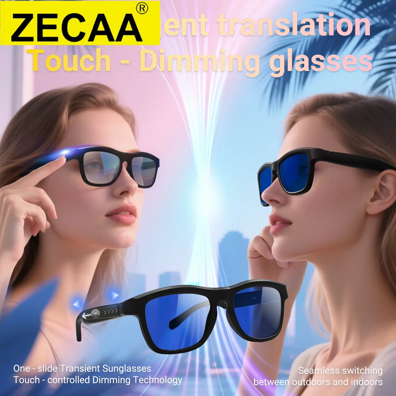 

ZECAA умное затемнение, меняющее цвет, беспроводной Bluetooth, интеллектуальный AI-перевод, аудиогарнитура, очки, меняющие цвет