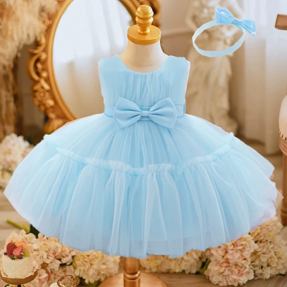 

Baby Pleated Girl Princess Dress Outfit Infant White 1st Birthday Baptism Dress Toddler Bow Party Wedding Prom Gown Baby Clothes