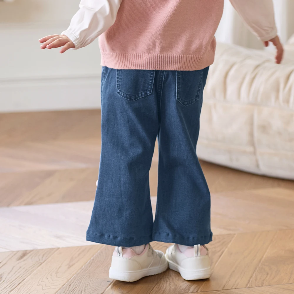 Dave Bella Children Denim Blue Jeans Autumn Spring Girl Pant Clothes Straight Trousers Casual Wide Leg Elastic Fashion DB3263018