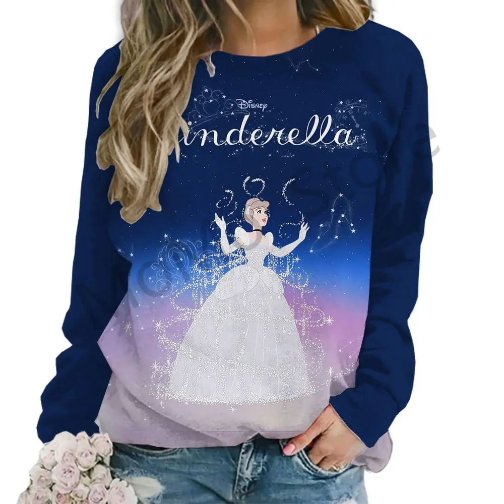 Women\'s Long Sleeve Sweatshirts Disney Princess O Neck Autumn Kawaii Clothes Party Lovely 2024 Fashion Street Wear High Quality