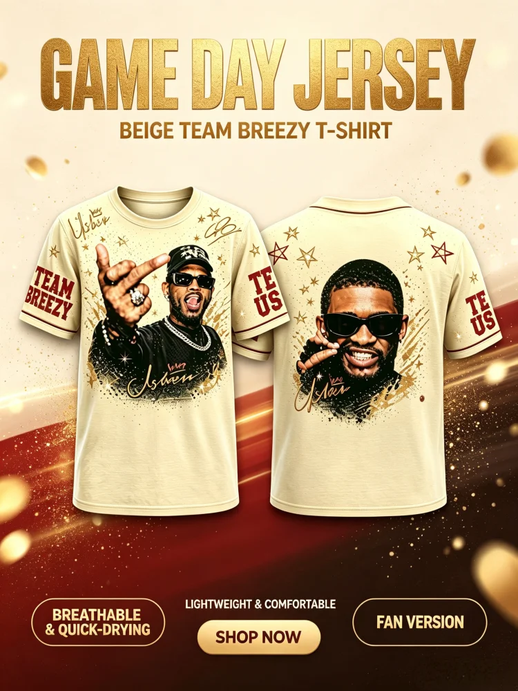 Summer New Men Women Usher Rapper Portrait Beige Crew Neck Short Sleeve T‑Shirt 3D Print Fan Soft Casual Street Family Kids Tees