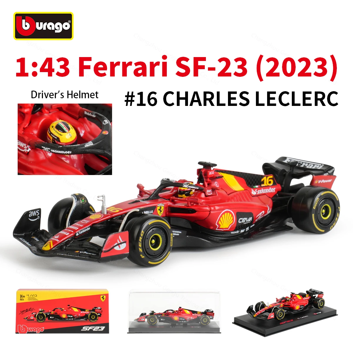 

Брибаго 1:43 Ferrari Monza 2023 SF23 # 16 F1 Formula Car, литые автомобили, Коллекционная модель, гоночные игрушки, акриловая коробка