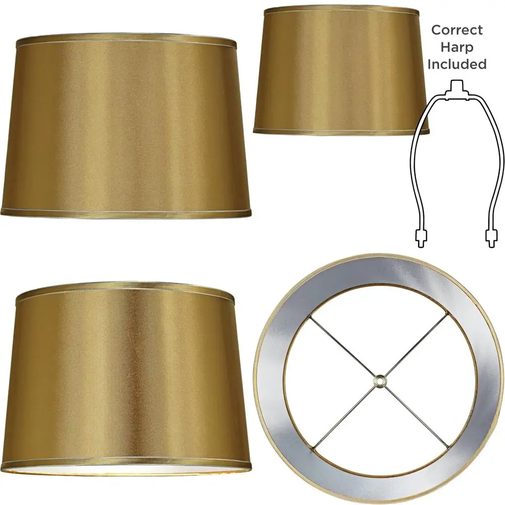 Large Silver Trimmed Drum Lamp Shade 14 Top x 16 Bottom x 11 Slant Replacement with Harp and Finial - Spring-Colored