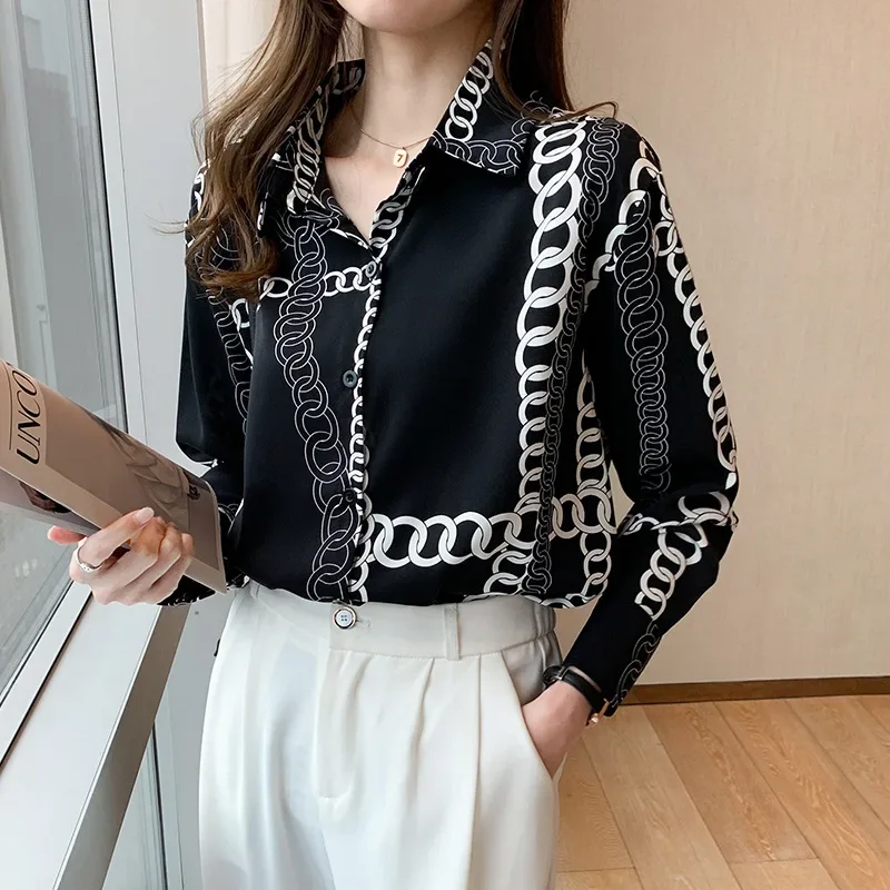 

Loose Random Print Niche Chiffon Shirt Women Spring New Long Sleeve Commuting Blouse