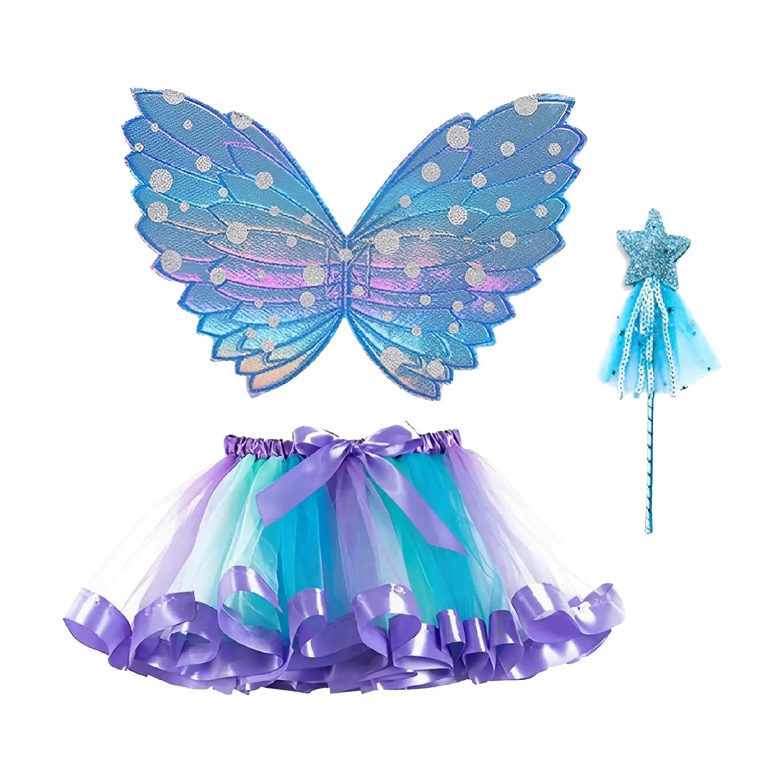 Fairy Costume Set Girls Fancy Dress up Butterfly Fairy Wing Wand Skirt Cosplay