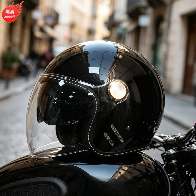 Retro Motorcycle Helmet Electric Car Helmet Three-quarter Helmet Large Head Circumference Universal in All Seasons