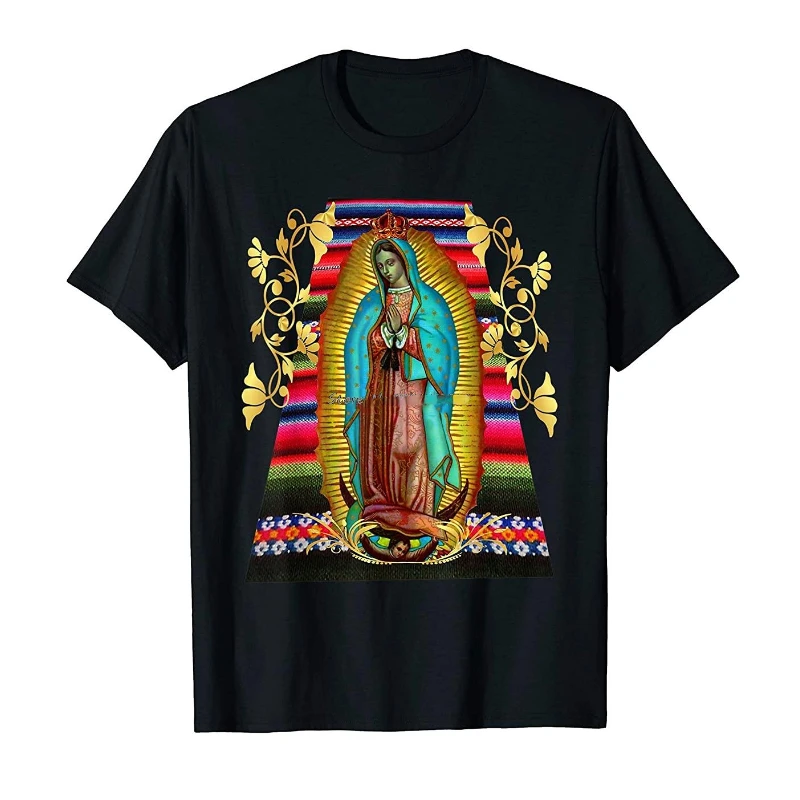 Nuestra Señora de Guadalupe Virgen María México Zarape camiseta hombres mujeres cuello redondo Camiseta Hip Hop camisetas ropa de calle Harajuku Tops