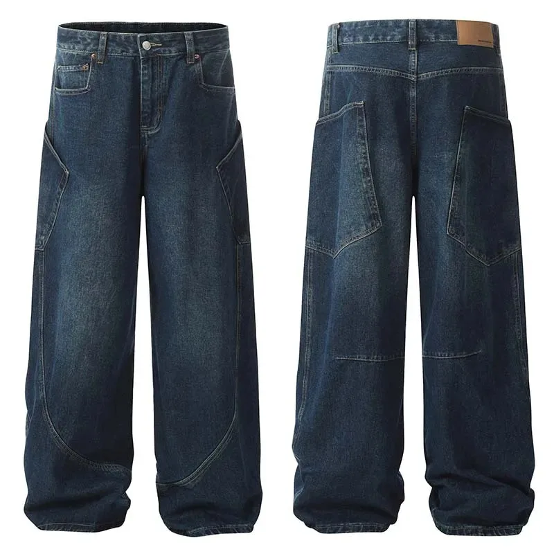 

HELLOMARCEL Baggy Straight Jeans Men Winter New Classic Vintage Blue Wide Leg Denim Pants Fashion Korean Thickened Male Trousers