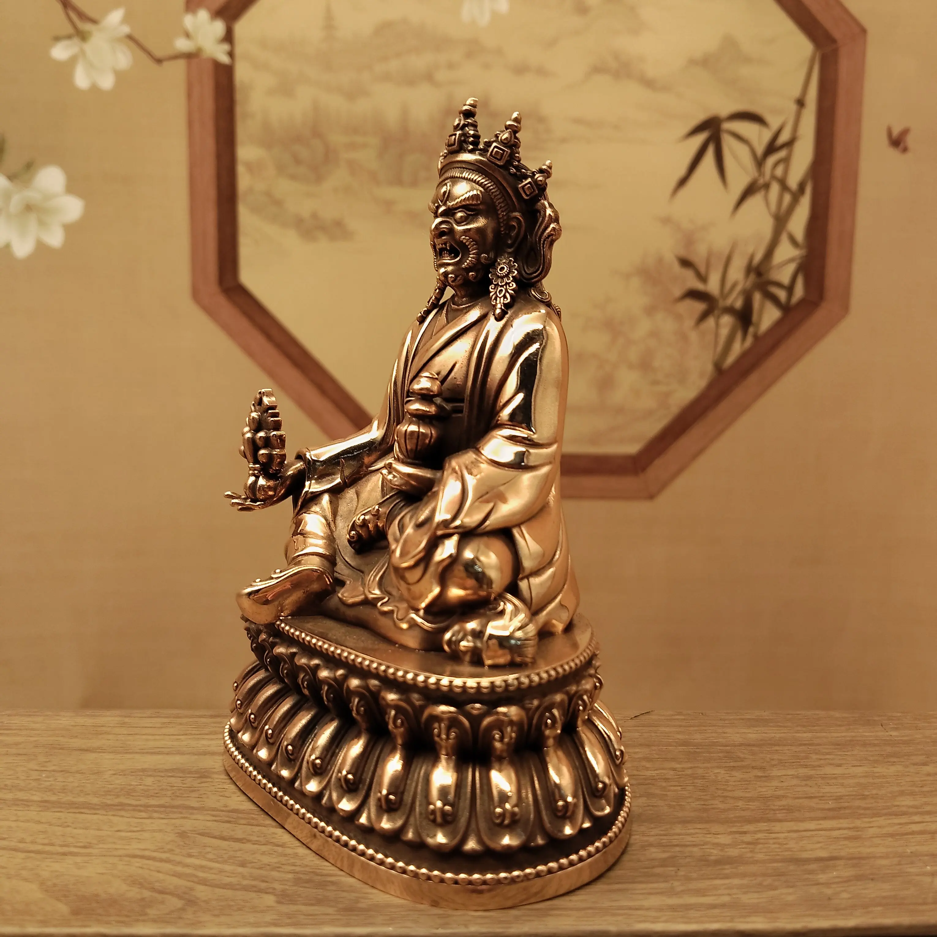 Tibetan Vajrayana Pure Copper Shanglong Protector Deity Statue 12cm Home Temple Altar Blessing