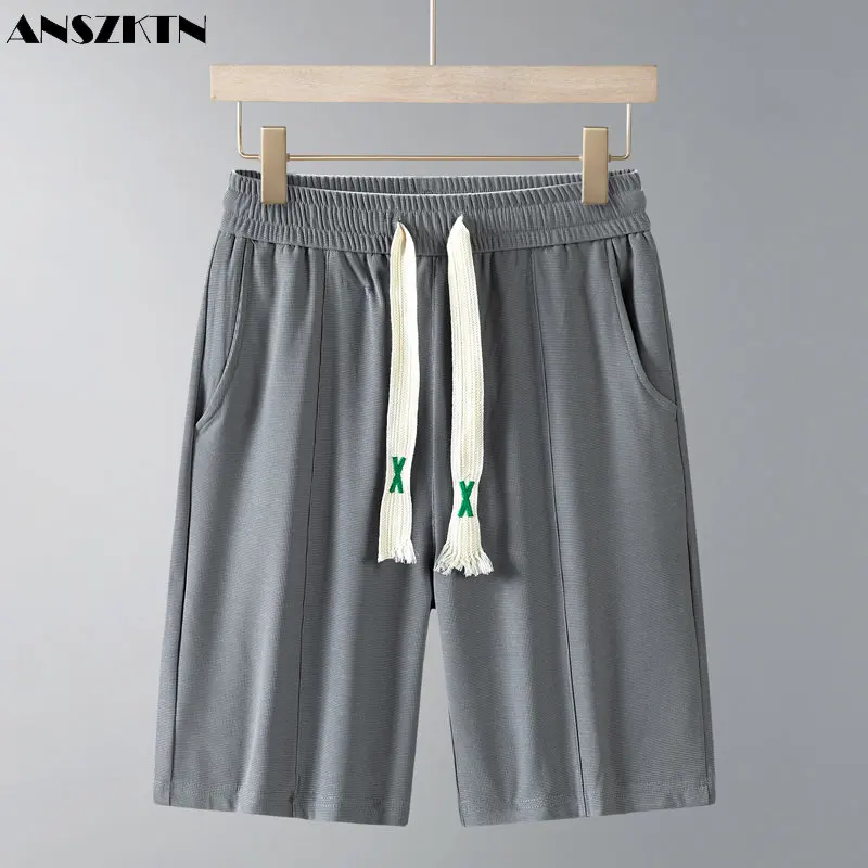 ANSZKTN-pantalones cortos de gofres gruesos para hombre, pantalones cortos sueltos casuales de cinco centavos, dos abiertos preferidos, alta calidad