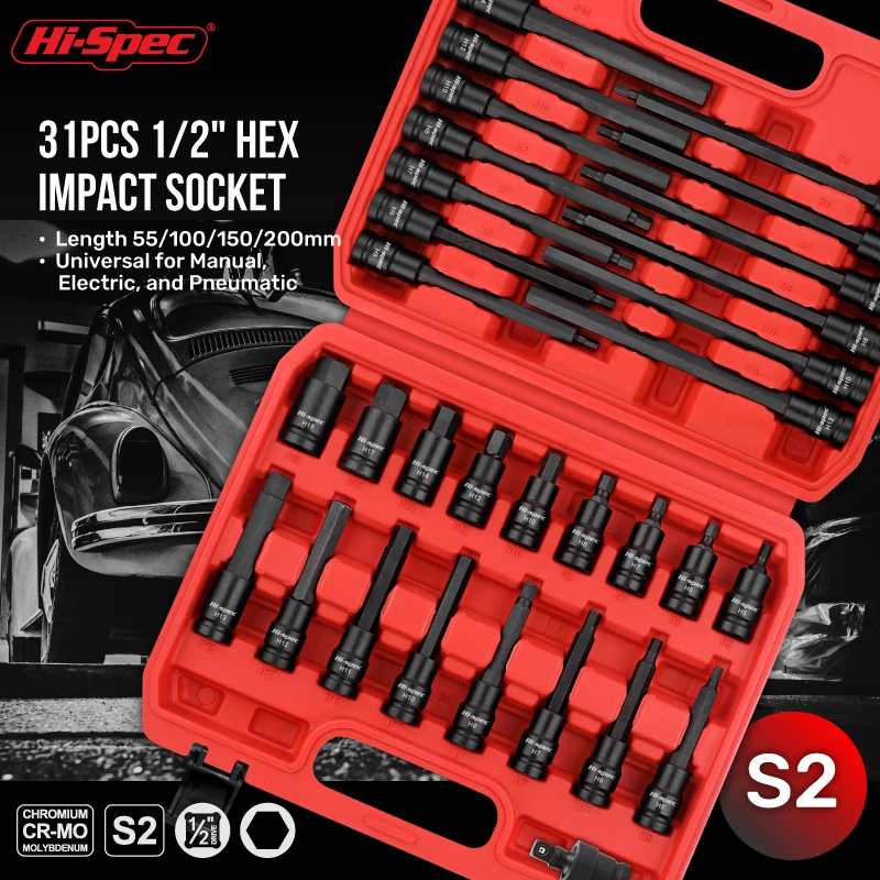 31/107Pcs S2 Hex Impact Socket Hexagonal Socket Set 1/2