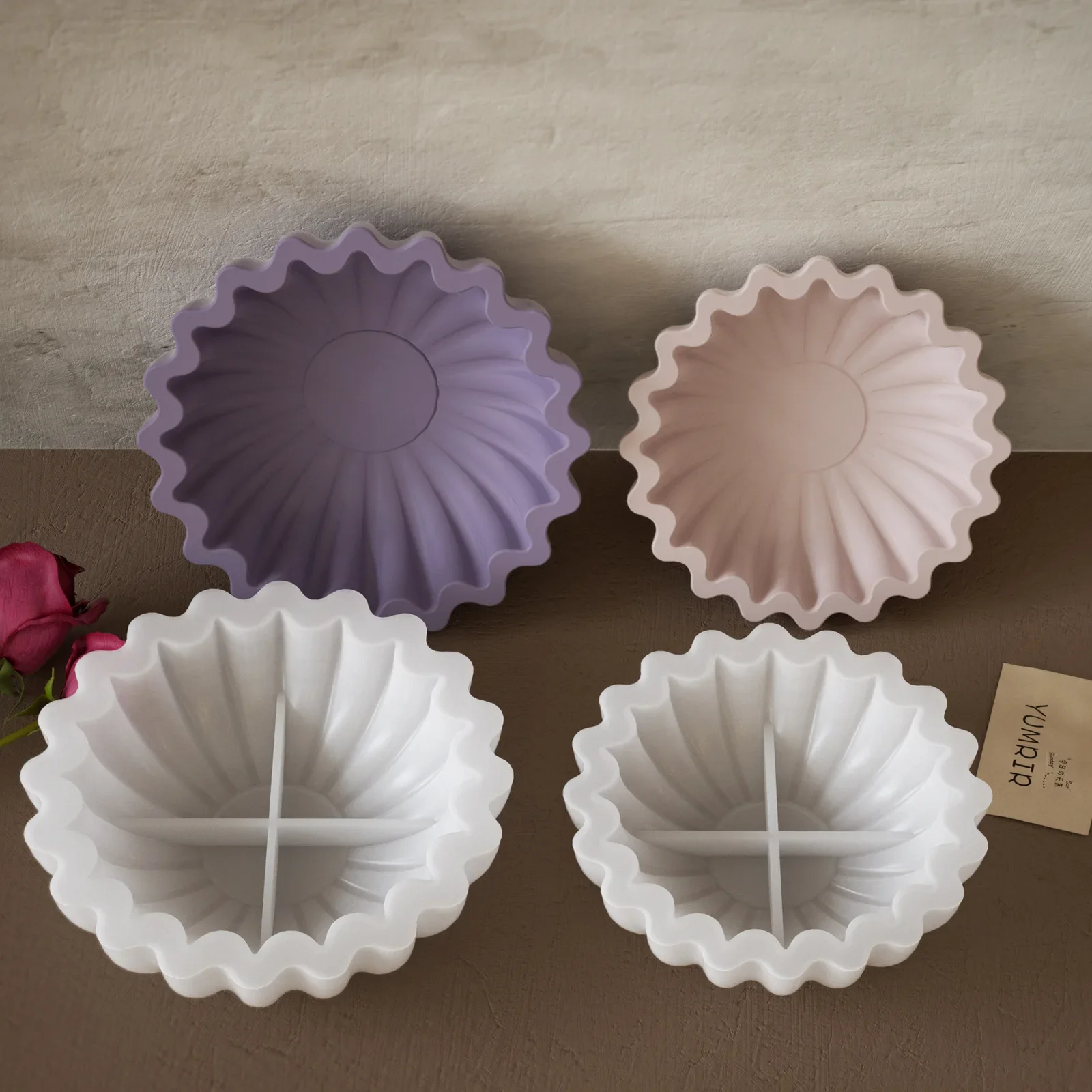 Diy Origami Wave Lace Plate Plate Round Candle Cup Storage Bowl Silicone Mold