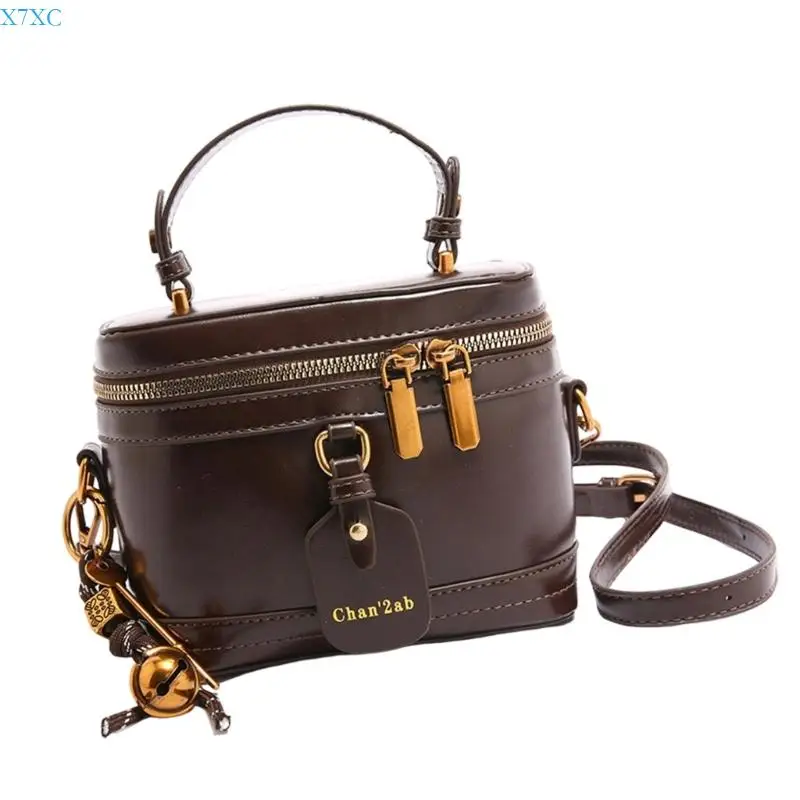 X7XC حقيبة دلو نسائية ريترو حقيبة يد أنيقة حقيبة كتف جلدية #4