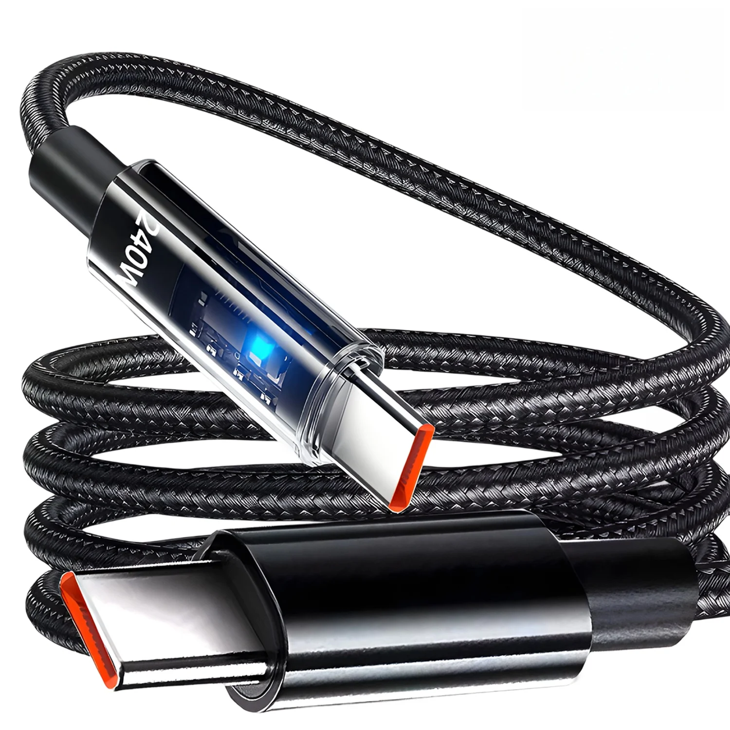 240W Nylon USB Type C Super Fast Charging Cable For Samsung Xiaomi Huawei Honor LED Digital Display USB C Charger Data Cord