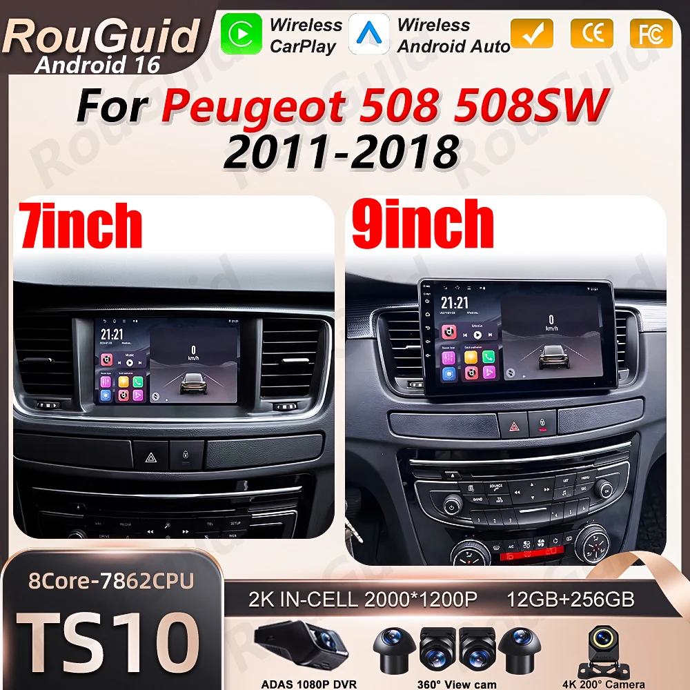 Android 16 Car Radio For Peugeot 508 508SW 2011 2012 2013 -2018 Wireless Carplay Video Multimedia Player Car Intelligent Systems