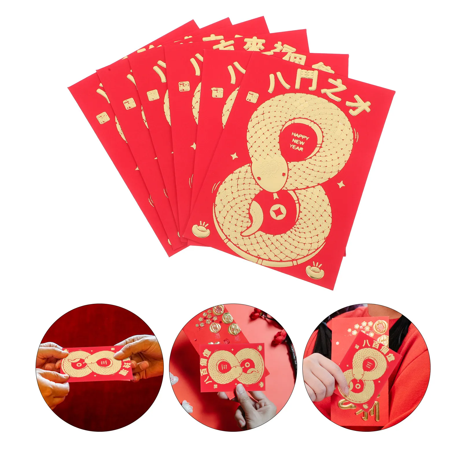 

48Pcs Traditional Chinese Red Envelopes Lucky Money Packets Snake Zodiac Patterned for Chinese New Year Wedding Cash Gifts