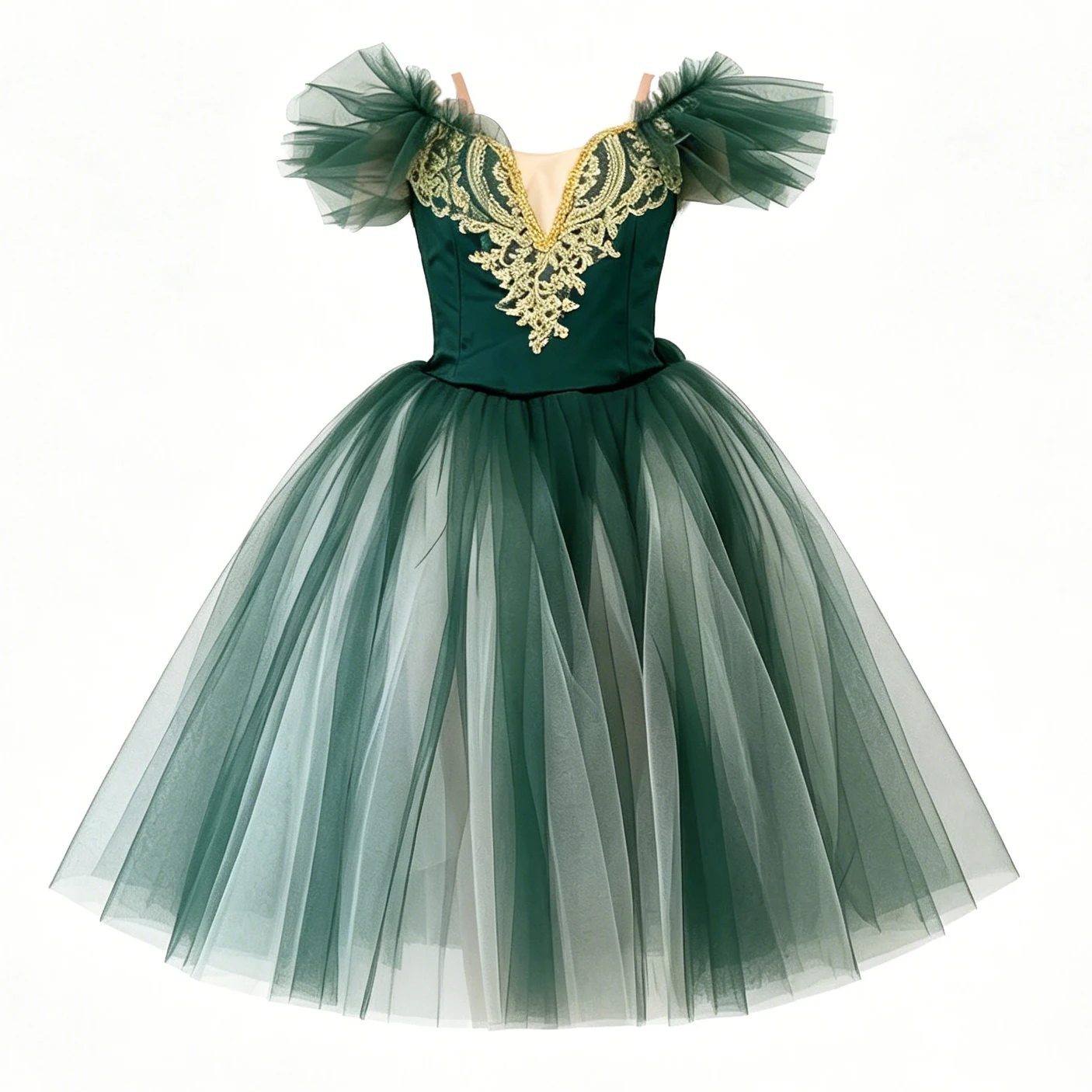 

Professional Elegant Gauzy Ballet Dress Green Slip Embroidery Gauze Ballerina Party Dress Children Girl Ballet Dance Costumes