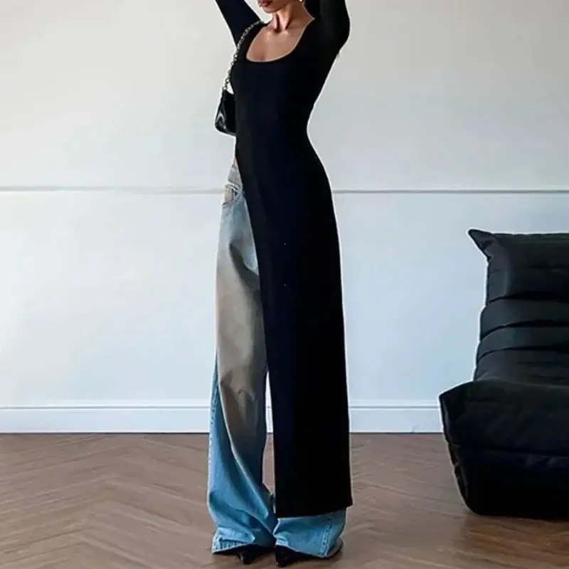 

Unique Women's Classic Concise Autumn Full Sve Nel Cleanfit Sle Synthetic Fabric A-Line Sve irt